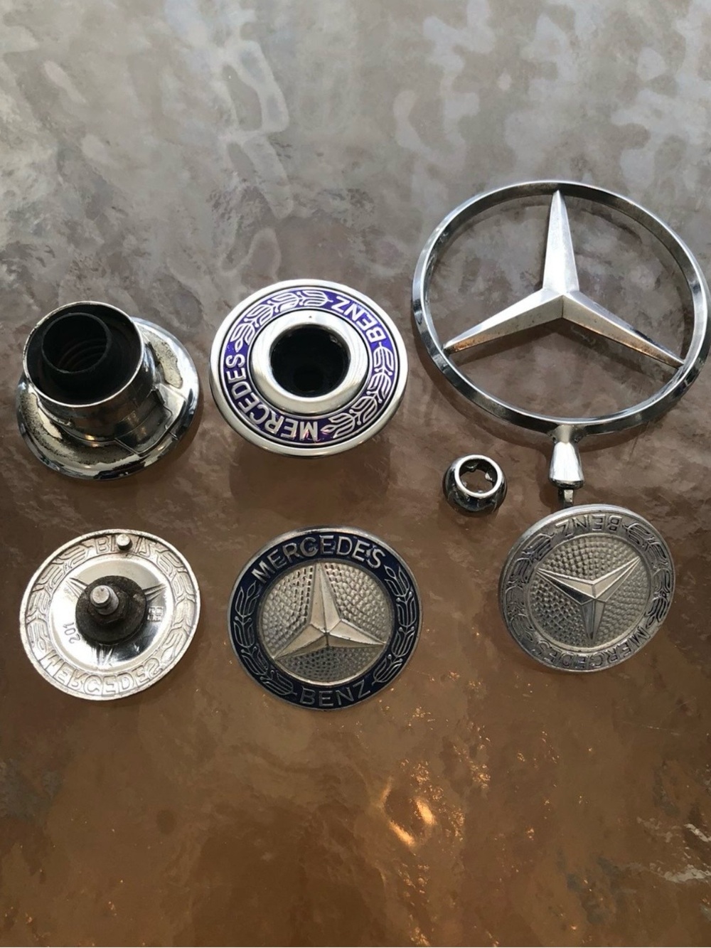 Mercedes-Benz Hood Ornament and Emblem Set - Silver with Blue Accents